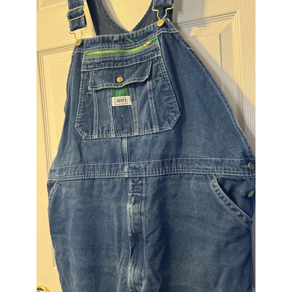 Liberty Mens Denim Bib Overalls 46x32 Blue Workwear Carpenter 100% Cotton - Picture 6 of 13